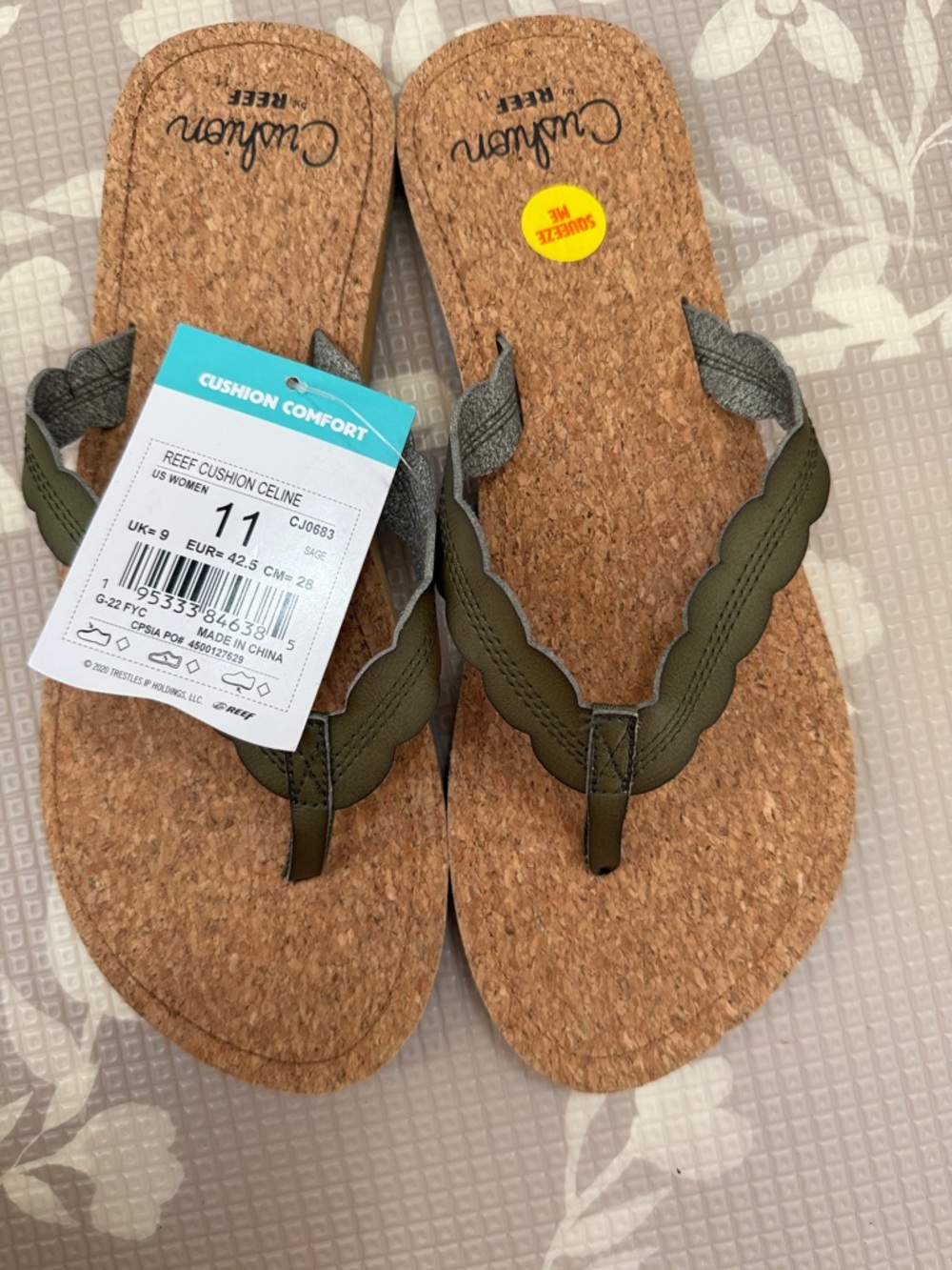 Reef Olive Green Scalloped-Strap Cushioned Cork Footbed Flip Flops